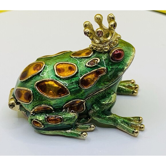 Monet King Frog Mini Trinket Ring Box Jeweled Enamel Magnetic Closure Original - Picture 6 of 11